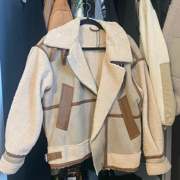 ZARA SHEARLING BIKER / AVIATOR JACKET - Picture 5 of 5